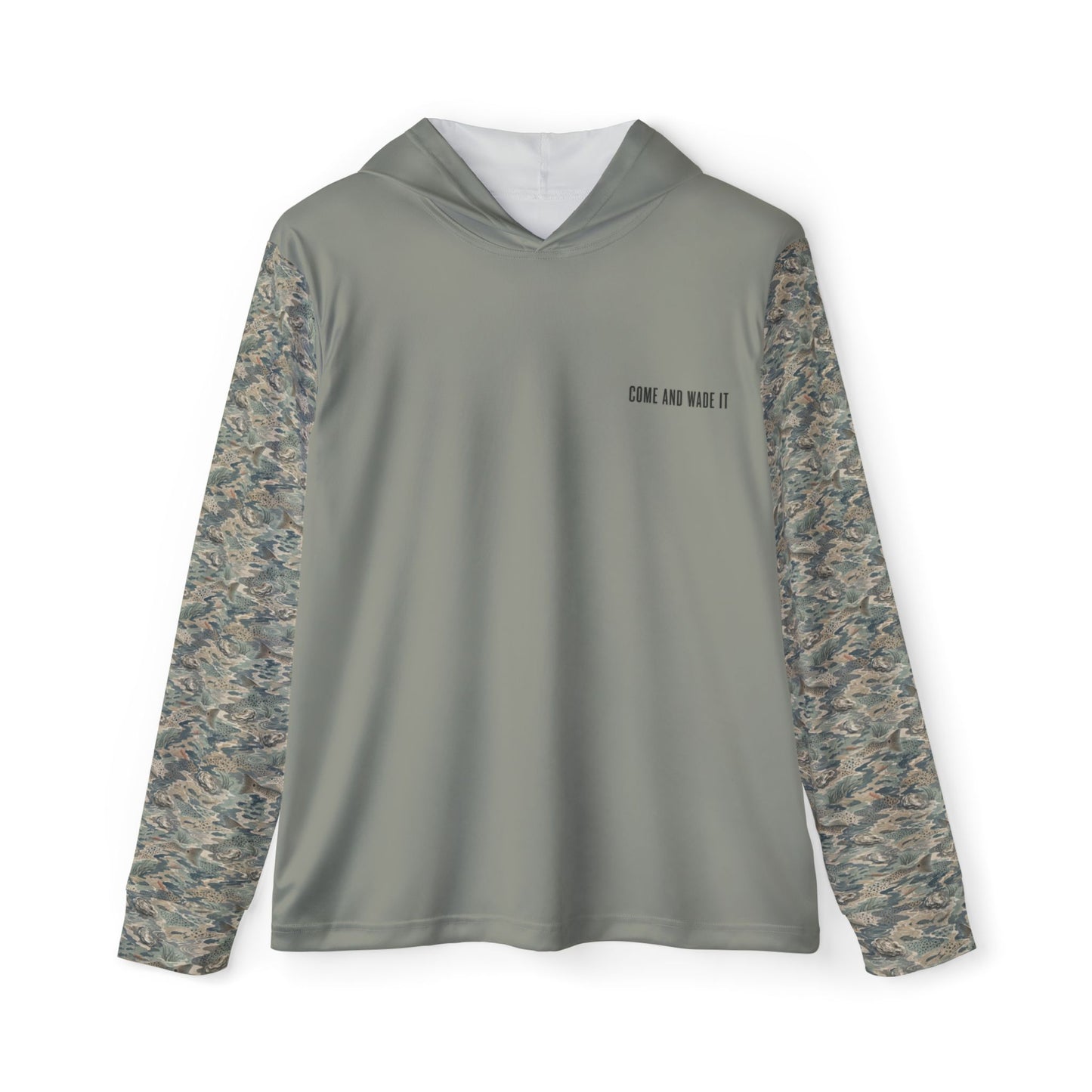 Come and Wade It Hoodie | Fishing Graphic, Camo Sleeves, Angler Design