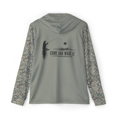 Come and Wade It Hoodie | Fishing Graphic, Camo Sleeves, Angler Design