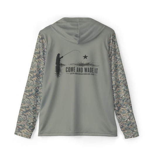 Come and Wade It Hoodie | Fishing Graphic, Camo Sleeves, Angler Design
