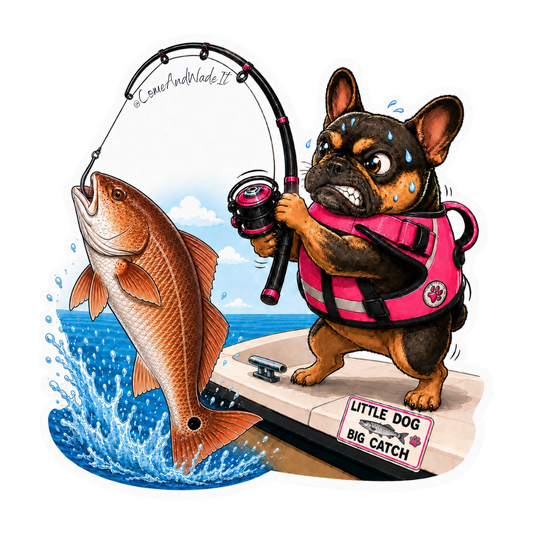 Little Dog, Big Fish French Bulldog – Sticker